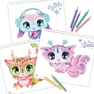 Caiet de schițe creative, Animoulous Fever, Nebulous Stars - 30 fișe, 8 creioane colorate, stickere și șabloane
