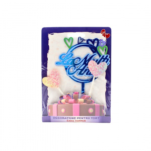 Cake Topper pentru tort cu mesaj La multi ani, cerc albastru și inimioare