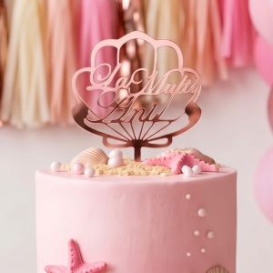 Cake Topper pentru tort cu mesaj La Mulți Ani și scoică roz
