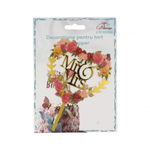 Cake Topper pentru tort în formă de inimioară MR&MRS