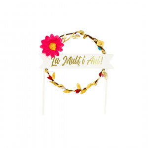 Cake Topper pentru tort, model coroniță cu floricică roz