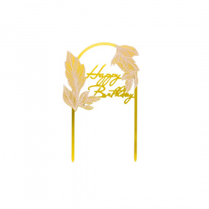 Cake Topper tort Happy Birthday frunze aurii - Img 1