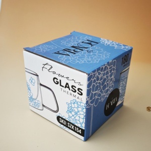 Cană cu hortensii albastre, pereți dubli, sticlă borosilicată, 180 ml, SZK154
