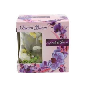 Cană cu inserție de flori uscate alb, galben și verde, hortensie și limonium, pereți dubli, sticlă borosilicată, 200 ml, Aurora Bloom