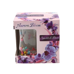 Cană cu inserție de flori uscate multicolore, floarea miresei, pereți dubli, sticlă borosilicată, 200 ml, Aurora Bloom