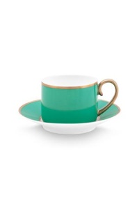Cană espresso cu farfurioară, Pip Studio, 120 ml, colecția Pip Chique, Gold-Green