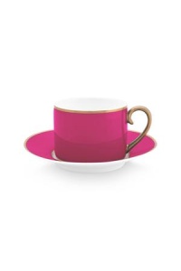 Cană espresso cu farfurioară, Pip Studio, 220 ml, colecția Pip Chique, Gold-Pink