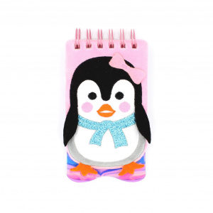 Carnețel, roz, 3D, Pinguin cu fundiță și eșarfă, 80 pagini - Img 2