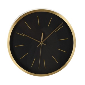 Ceas de perete, negru cu auriu, din aluminiu, 25 cm