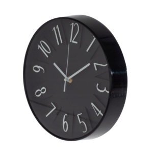 Ceas decorativ de perete, negru cu cifre albe, 24.8 cm, design modern