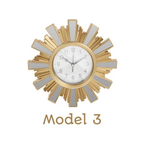 Ceas decorativ Koopman, în formă de soare, auriu cu accente de oglindă, mecanism Quartz