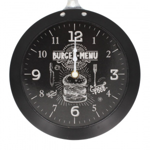 Ceas perete tigaie neagră Burger menu