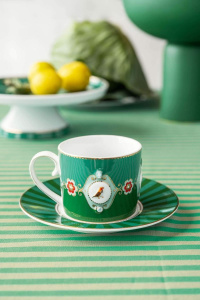 Ceașcă cu farfurioară, Pip Studio, Medallion Emerald-Green, 200ml, colecția Love Birds - Img 2