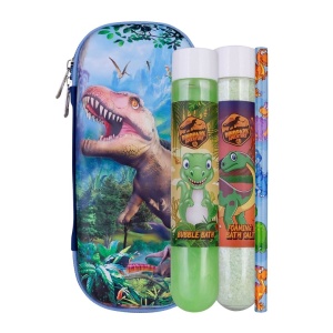 Set de baie pentru copii, Dinopark Adventure, spumant, sare de saie spumantă și creion cu dinozauri