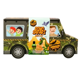 Set cadou de baie pentru copii, Dinopark Adventure SUV, spumant, bilă efervescentă și burete