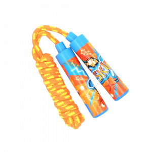 Coardă de sărit, pentru copii, aquatic – portocalie, 2m, cu mânere colorate