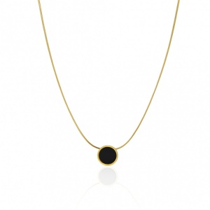 Colier elegant cu pandantiv cerc negru – Oțel chirurgical placat cu aur 14K, Ecarla NST2223