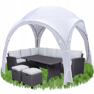 Cort de grădină alb – pavilion Jumi, 3,2 x 3,2 x 2,5 m, din poliester și oțel