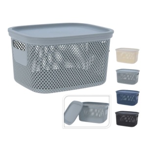 Coș depozitare cu capac, 6 L, din plastic perforat, Storage Solutions, gri deschis