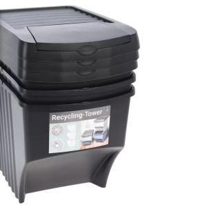 Coșuri Home & Styling, suprapozabile pentru sortarea deșeurilor, 3 x 22 l, plastic rezistent, gri
