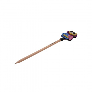 Creion figurină Bufniță albastră aripi roz 22cm