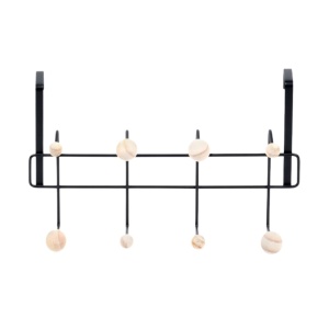 Cuier cu suport pentru ușă din metal negru, cu butoni din lemn 40x22 cm