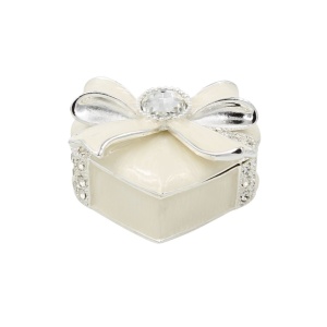 Cutie Bijuterii 5x5 cm în Formă de Cadou cu Fundă Elegantă și Stras AZAY – Casetă Bijuterii Premium, Cutie Inel, Cadou Femei cu Ambalaj
