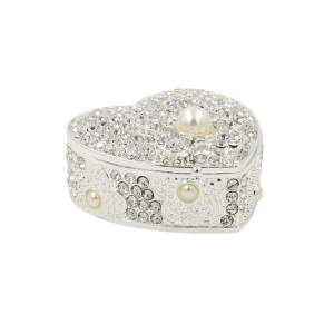 Cutie Bijuterii în Formă de Inimă 5x5 cm cu Perle și Strasuri AZAY – Casetă Bijuterii Elegantă, Cutie Inel, Cadou Romantic Femei, Ambalaj Premium