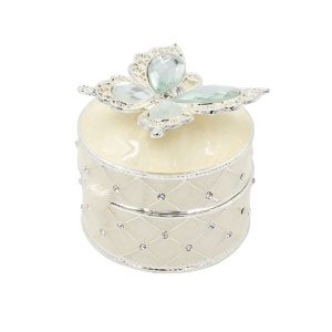 Cutie Bijuterii Rotundă 4 cm cu Fluture și Strasuri AZAY – Cutie Inel, Casetă Bijuterii, Cutie Cadou Femei cu Ambalaj Premium