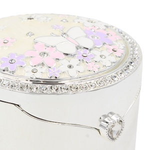 Cutie Bijuterii Rotundă 8 cm cu Fluture și Flori Colorate AZAY – Casetă Bijuterii Elegantă, Cutie Inel, Cadou Femei Premium cu Ambalaj
