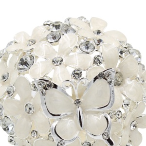 Cutie Bijuterii Elegantă cu Flori și Strasuri, AZAY – Casetă pentru Inel, Cutie Cadou Femei, Decor Romantic, Alb/Ivory