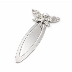 Semn de Carte Metalic Libelulă cu Perlă și Cristale, 8 x 4.5 cm, Argintiu, Cadou Elegant pentru Femei, AZAY