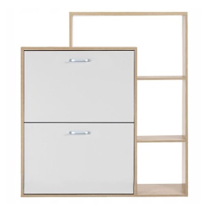 Dulap de pantofi cu 2 compartimente și bibliotecă laterală JUMI – Sonoma, 86x24x90 cm, PAL laminat