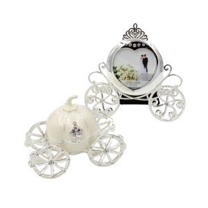 Set Cadou Elegant Trăsură – Ramă Foto + Cutie Bijuterii, Metal cu Cristale, Argintiu, Cadou Femei, AZAY