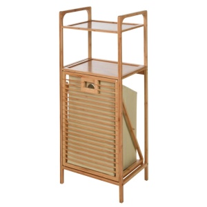 Etajeră Baie cu Coș Rufe – Bambus Natural – 40x30x95 cm – Bathroom Solutions