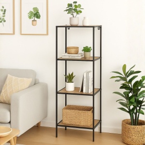 Etajeră pentru depozitare, cu 3 polițe din MDF și structura metalică, 45x30x130 cm
