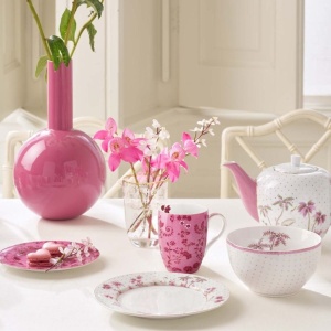 Farfurie din porțelan, Breakfast, Pip Studio, Dots Gold Pink, 21 cm, colecția Jolie