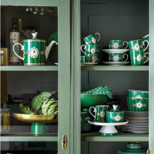 Farfurie din porțelan, Pip Studio, Stripes Green, 26.5cm, colecția Love Birds
