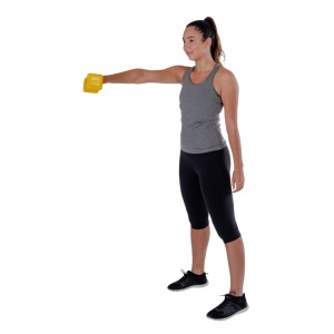 Ganteră neopren 5 kg Pure 2 Improve – capete pătrate, galben și ambalaj premium