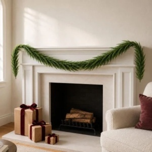 Ghirlandă decorativă, de Crăciun, crenguțe bogate de conifer artificial cu aspect natural, verde, 180 cm, WSN32