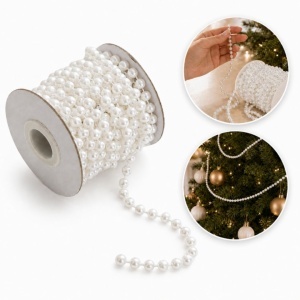 Ghirlandă decorativă, de Crăciun, cu perle albe, 5 m, finisaj perlat, pentru brad și aranjamente festive, WOZ15