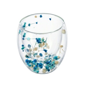 Glass with dried flower insert (white and blue baby's breath), double-walled, borosilicate glass, 250 ml, Aurora Bloom
