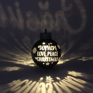 Glob de Crăciun, cu led, culoarea gri, mesaj „Joy • Hope • Love • Peace • Christmas"