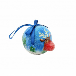 Glob decorativ bleu, cu brazi - model renul Rudolf
