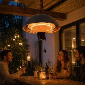 Încălzitor terasă suspendat 1500W, halogen, pentru exterior/interior – lampă încălzire tavan, IP24, montaj pe lanț
