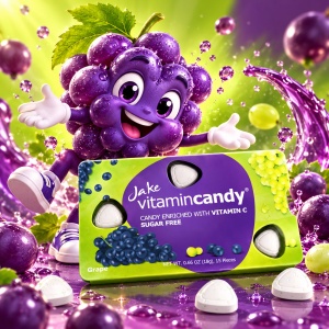 Jake Vitamin Candy – bomboane fără zahăr cu Vitamina C, struguri, cutie cu 12 blistere, 180 de dropsuri