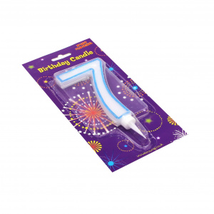 Lumânare aniversară, gigant, cifra 7, albastru sclipitor, 12x8 cm