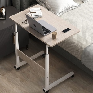 Masă mobilă, reglabilă, pe roți, pentru laptop, cadru metalic, culoarea bej, 80x40 cm, eCarla, STL03WZ4