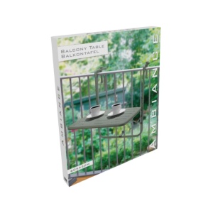 Masă suspendabilă pentru balcon Ambiance, metal vopsit verde, prindere pe balustradă, 60×43 cm, înălțime reglabilă