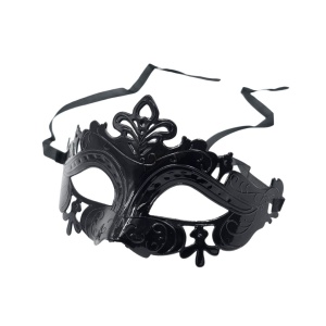 Mască neagră, tip venețiană, PartyDeco, 17×9 cm, model elegant pentru bal mascat, Halloween și petreceri tematice